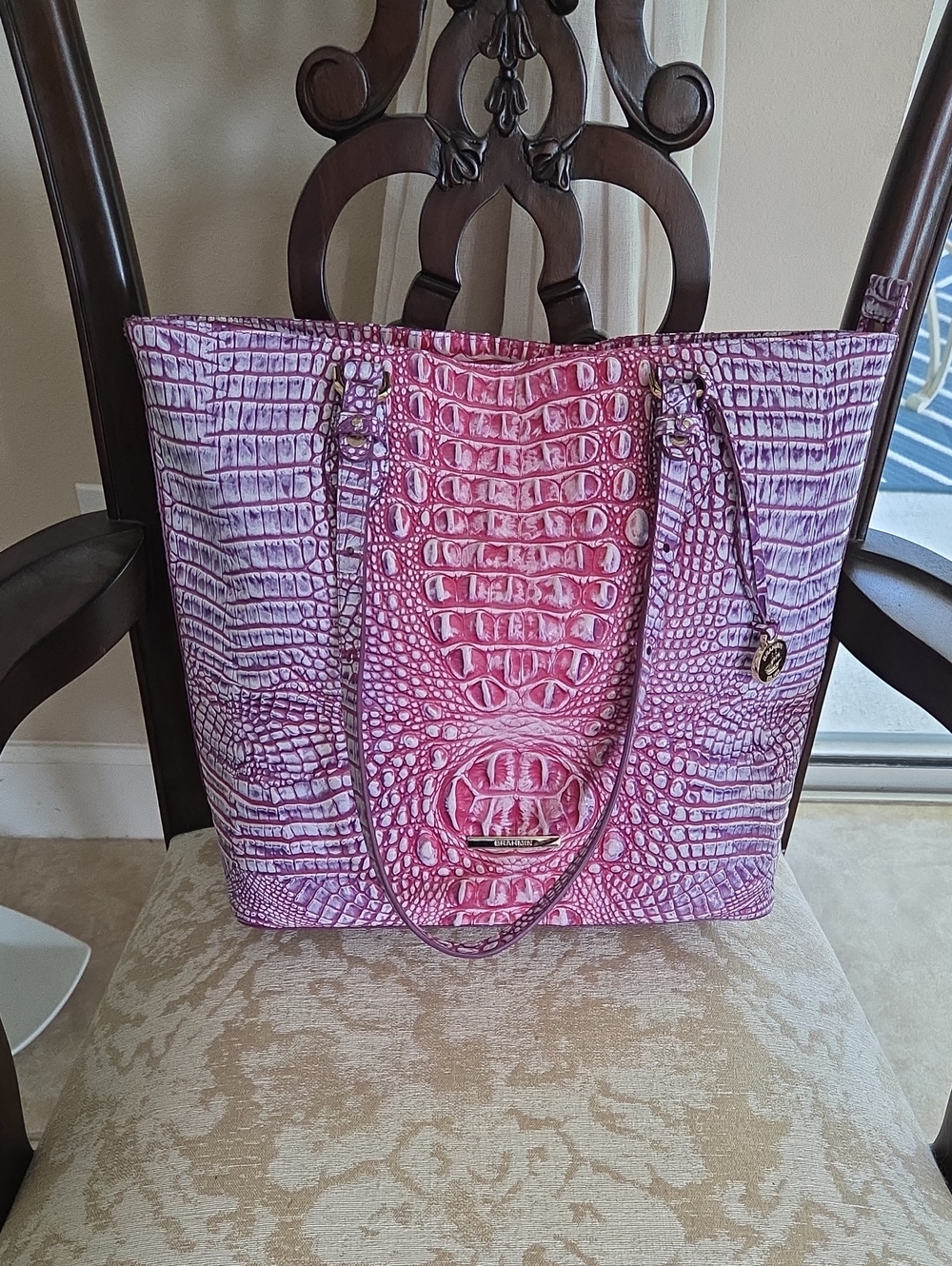 Brahmin Pink/Purple Croc-Embossed Tote Bag